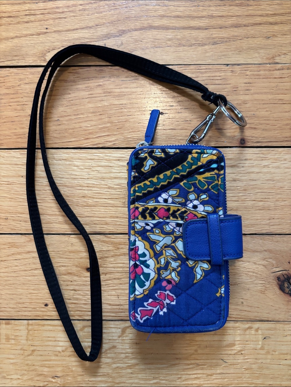 Vera Bradley Blue Floral Quilted Wristlet Phone Case/Wallet with Strap
